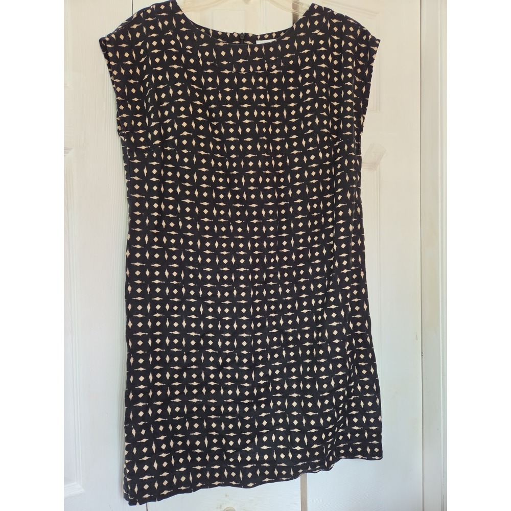 J. Jill Love Linen Black & Tan Geometric Print 100% Linen Shift Dress  SP